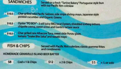 Go Fish Vancouver » MENU