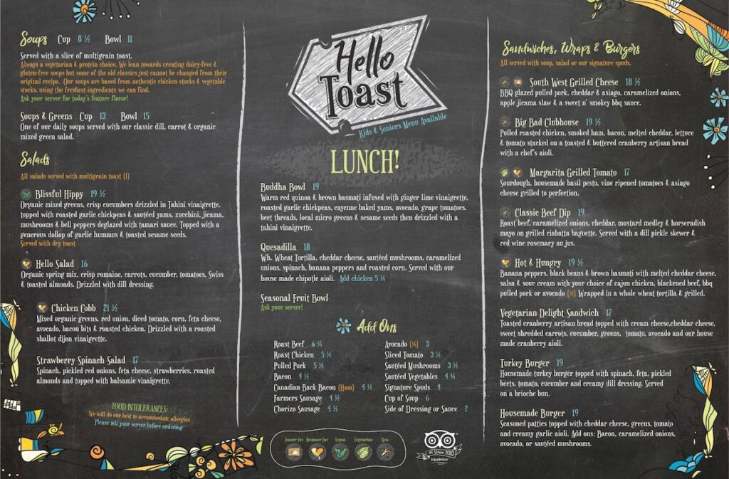 Hello Toast Lunch Menu