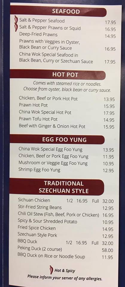 China Wok Menu Vernon