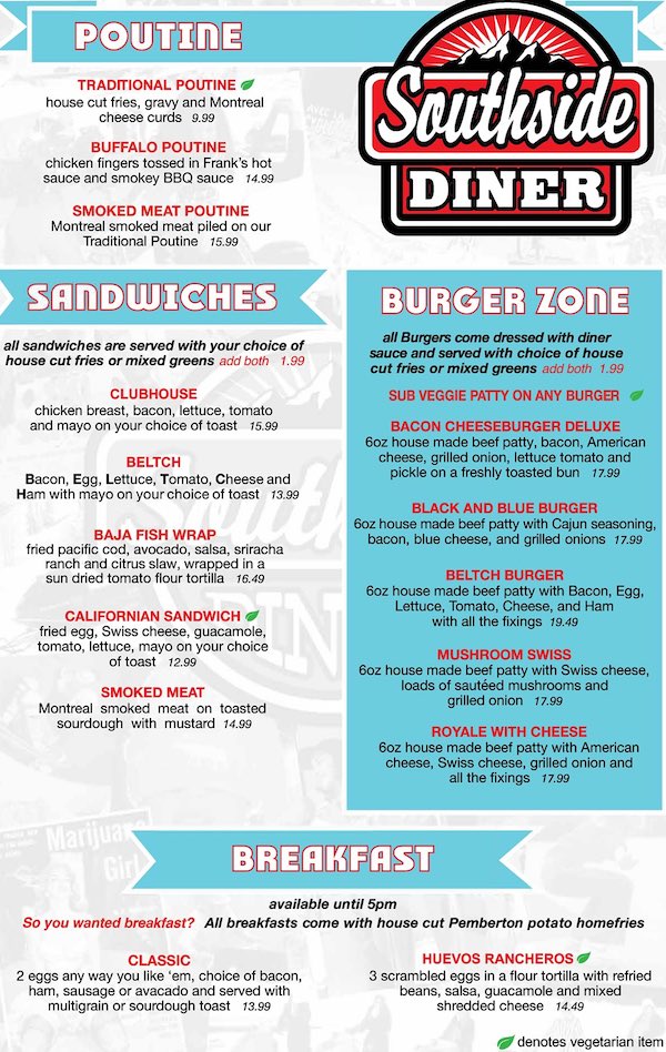 Southside Diner Whistler MENU